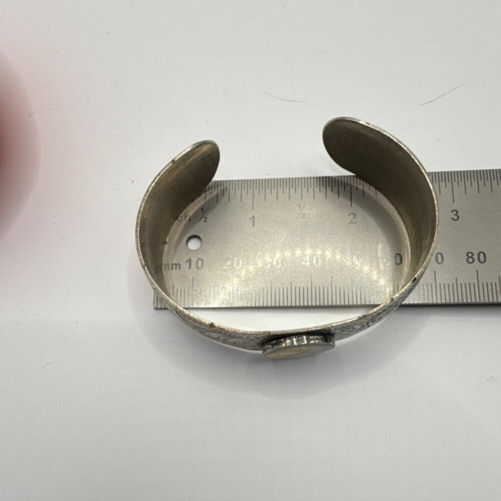 German Silver Western Americana Engraved Cuff Bracelet Gold Elk Motif - Picture 3 of 7